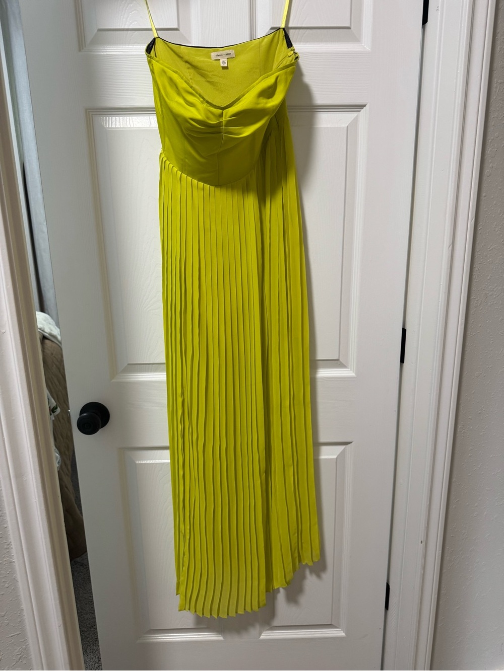 Urban Outfitters Pleated Lime Green chartreuse Strapless Dress sz 6